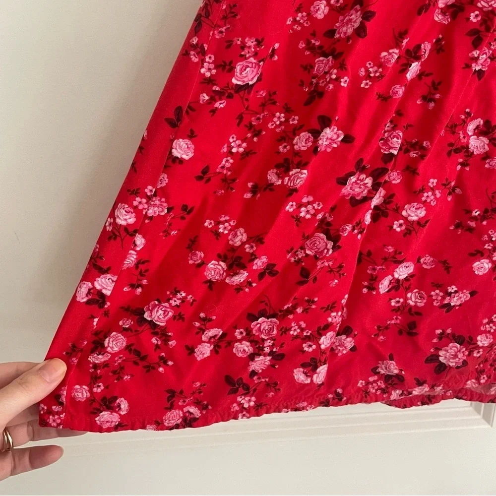 Old Navy Floral Rayon Midi Skirt Pockets Red Pink Size SP